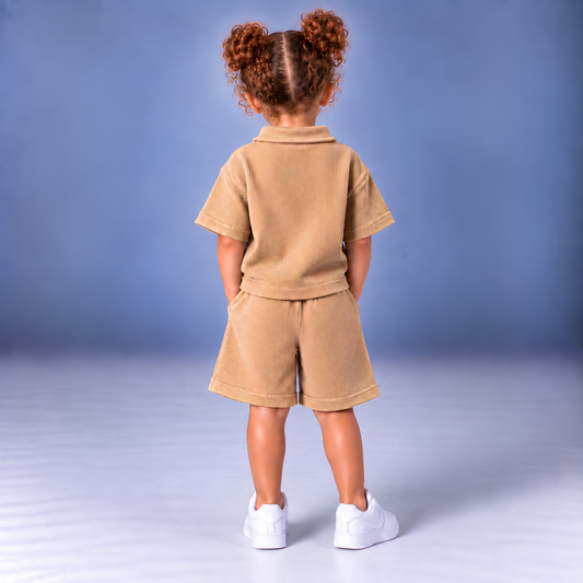 BEIGE Summer Polo Set (T-Shirt & Shorts)