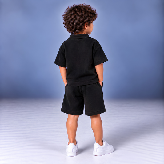 BLACK Summer Polo Set (T-Shirt & Shorts)