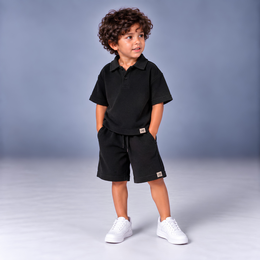 BLACK Summer Polo Set (T-Shirt & Shorts)