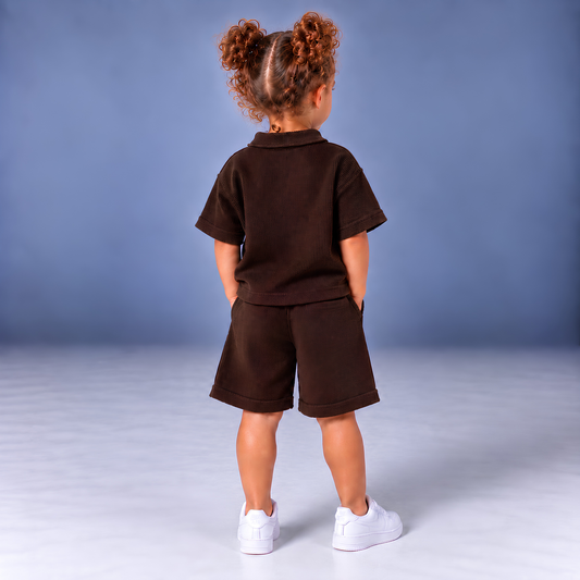 DARK BROWN Summer Polo Set (T-Shirt & Shorts)