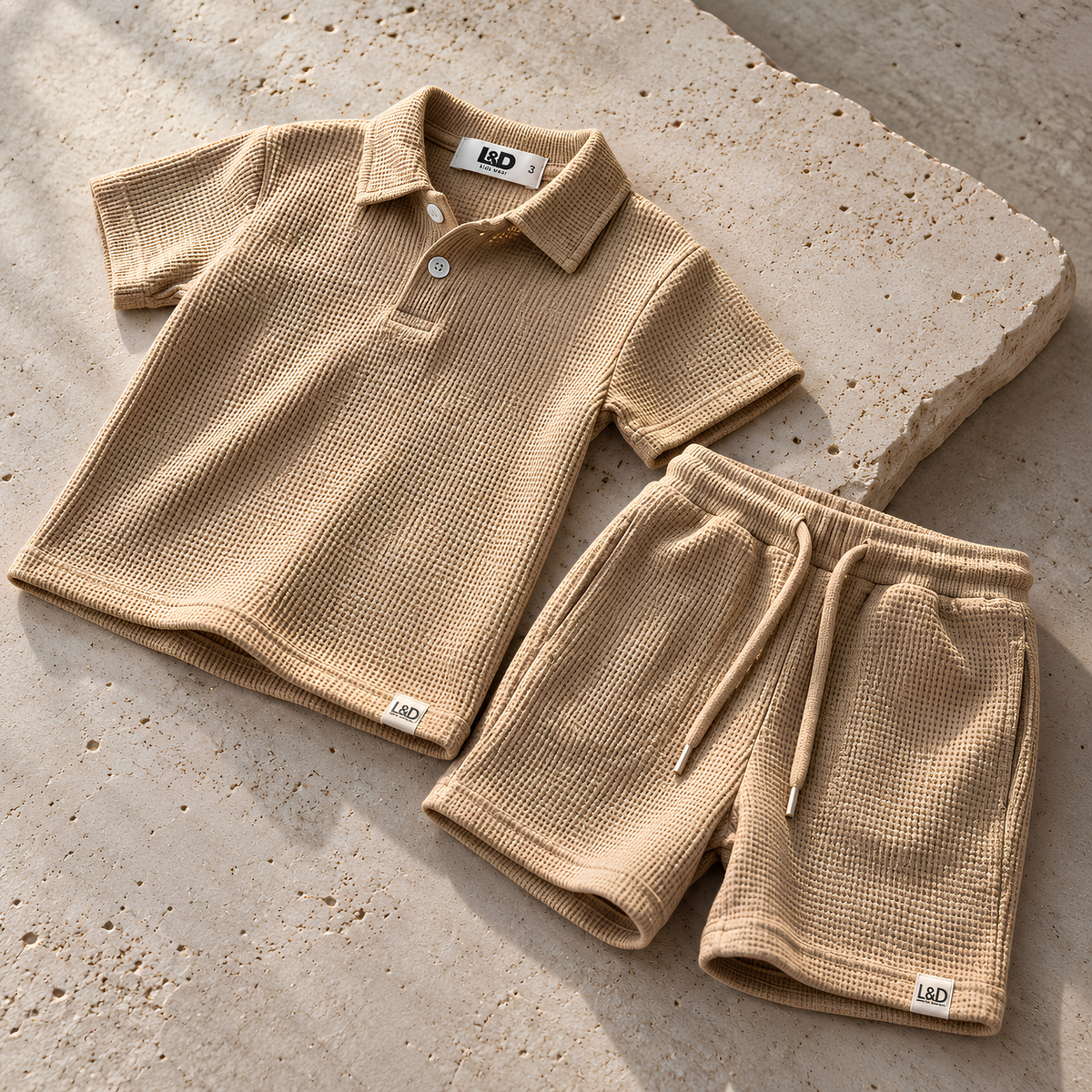 BEIGE Summer Polo Set (T-Shirt & Shorts)