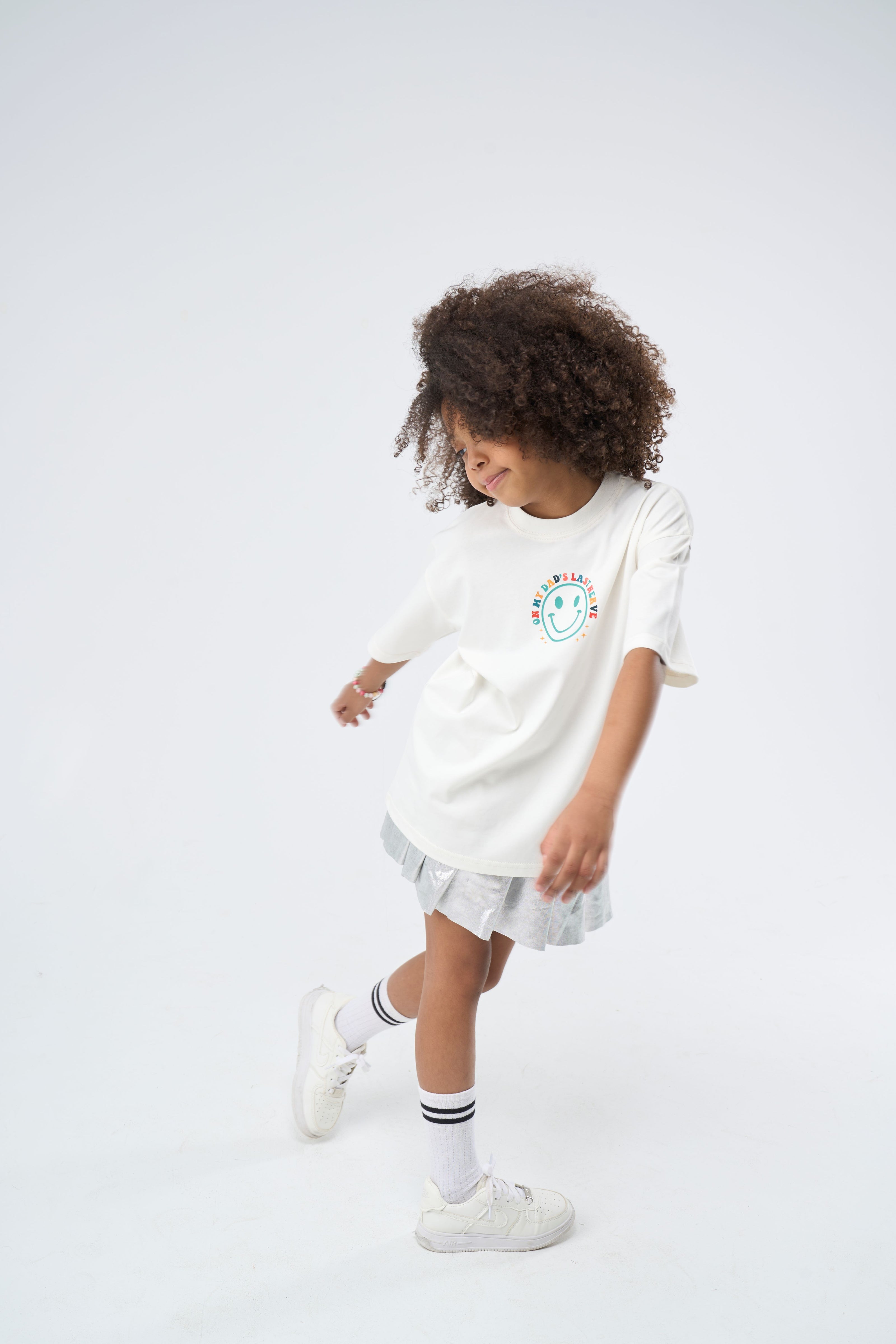 Girl wearing an Offwhite printed Oversized T-Shirt 